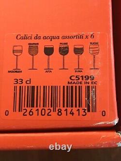 NEW Salviati Crystal Wine Glasses NIB Set of 6 Clear, Etched design