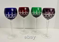 NICE Bohemian Lead Crystal Cut to Clear Set of Four Magnum Wine Goblets Glasses