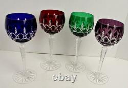 NICE Bohemian Lead Crystal Cut to Clear Set of Four Magnum Wine Goblets Glasses