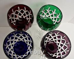 NICE Bohemian Lead Crystal Cut to Clear Set of Four Magnum Wine Goblets Glasses