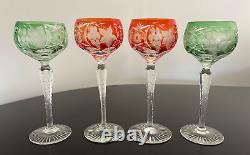 Nachtmann AJKA Bohemian Green Orange Cut Clear Crystal Wine Glasses Set of (4)