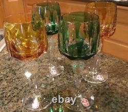 Nachtmann Antika Cut To Clear Chartreuse Green Wine Glasses Set Of Four