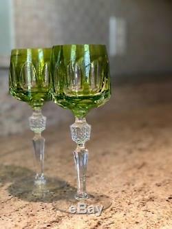 Nachtmann Antika Cut To Clear Chartreuse Green Wine Glasses Set Of Four