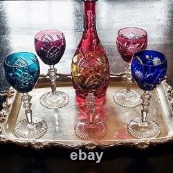 Nachtmann Bleikristall Color CRYSTAL CUT CLEAR BOHEMIAN DECANTER WINE GLASSES DR