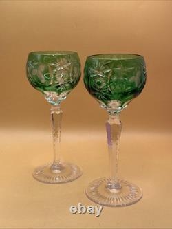 Nachtmann Bleikristall emerald green Grape Cut To Clear Wine Glass Set Of 2