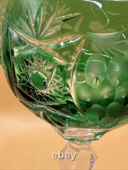 Nachtmann Bleikristall emerald green Grape Cut To Clear Wine Glass Set Of 2