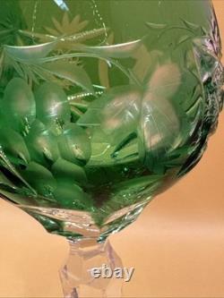 Nachtmann Bleikristall emerald green Grape Cut To Clear Wine Glass Set Of 2