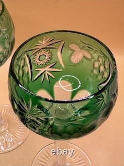 Nachtmann Bleikristall emerald green Grape Cut To Clear Wine Glass Set Of 2