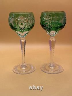 Nachtmann Bleikristall emerald green Grape Cut To Clear Wine Glass Set Of 2
