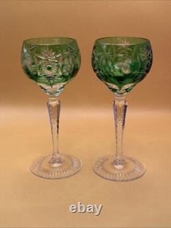 Nachtmann Bleikristall emerald green Grape Cut To Clear Wine Glass Set Of 2