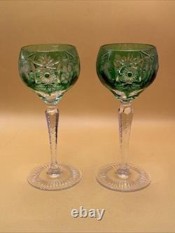 Nachtmann Bleikristall emerald green Grape Cut To Clear Wine Glass Set Of 2