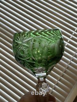Nachtmann Bleikristall emerald green Grape Cut To Clear Wine Glass Set Of 2