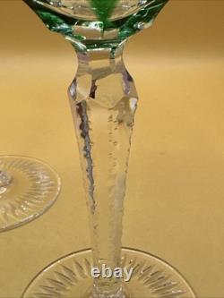 Nachtmann Bleikristall emerald green Grape Cut To Clear Wine Glass Set Of 2