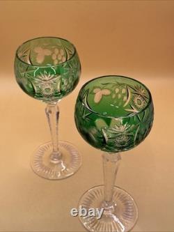 Nachtmann Bleikristall emerald green Grape Cut To Clear Wine Glass Set Of 2