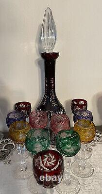 Nachtmann Bohemian Crystal Cut To Clear Decanter & 11 (5-1/8) Wine Goblets