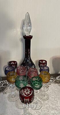 Nachtmann Bohemian Crystal Cut To Clear Decanter & 11 (5-1/8) Wine Goblets