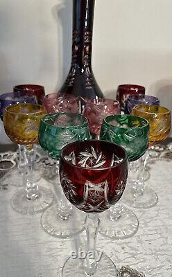 Nachtmann Bohemian Crystal Cut To Clear Decanter & 11 (5-1/8) Wine Goblets