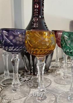 Nachtmann Bohemian Crystal Cut To Clear Decanter & 11 (5-1/8) Wine Goblets