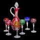 Nachtmann Colored Crystal Cut To Clear Bohemian Decanter And Wine Glasses