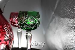 Nachtmann Colored Crystal Cut To Clear Bohemian Decanter And Wine Glasses