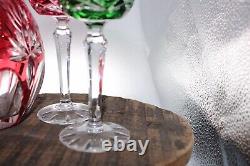 Nachtmann Colored Crystal Cut To Clear Bohemian Decanter And Wine Glasses