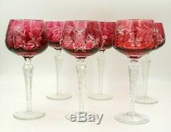 Nachtmann Lead Crystal 6pc Cut To Clear Red Cranberry Traube 8 Wine Hocks