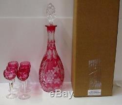 Nachtmann TRAUBE CRANBERRY RED (PINK) Decanter & 6 Cordial Wine Stems MINT BOX