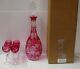 Nachtmann TRAUBE CRANBERRY RED (PINK) Decanter & 6 Cordial Wine Stems MINT BOX