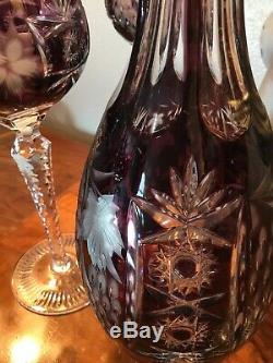 Nachtmann Traube Amethyst Purple Leaded Crystal Wine Decanter And Four Goblets