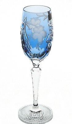 Nachtmann Traube Aqua Azure Blue Cut to Clear Crystal Tall Wine Champagne Flute