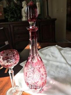 Nachtmann Traube Cranberry Crystal 8 Wine glasses and 1 Decanter