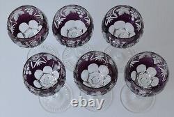Nachtmann Traube Grapes Cut to Clear Amethyst Purple Crystal Hock Wine Set of 6