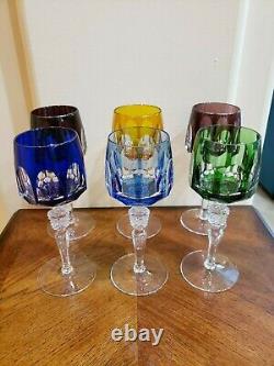 Natchmann Antika 6 Wine Glasses Hocks Goblets Cut To Clear Bohemiam Multicolor