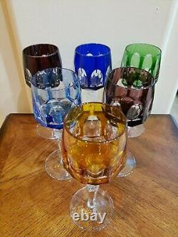 Natchmann Antika 6 Wine Glasses Hocks Goblets Cut To Clear Bohemiam Multicolor