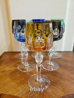 Natchmann Antika 6 Wine Glasses Hocks Goblets Cut To Clear Bohemiam Multicolor