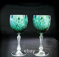 Neman hand-made 280ml / 9.5oz Vintage Green Cut Crystal Wine Glasses, Set of 6