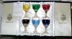 New EXCELLENT Faberge Crystal PARIS (2003) Set 6 Wine Glasses Multi Colored