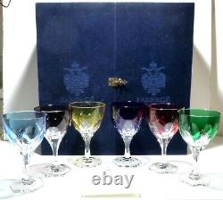 New EXCELLENT Faberge Crystal PARIS (2003) Set 6 Wine Glasses Multi Colored