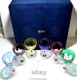 New EXCELLENT Faberge Crystal PARIS (2003) Set 6 Wine Glasses Multi Colored