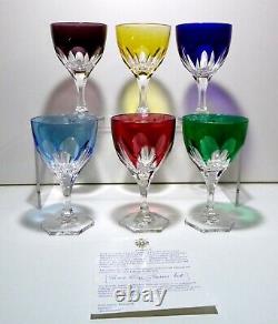 New EXCELLENT Faberge Crystal PARIS (2003) Set 6 Wine Glasses Multi Colored