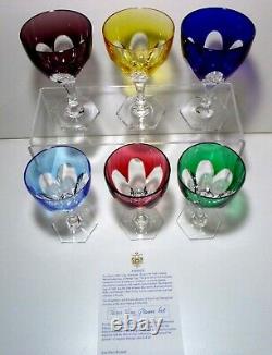 New EXCELLENT Faberge Crystal PARIS (2003) Set 6 Wine Glasses Multi Colored