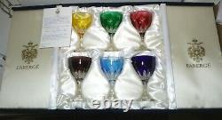 New EXCELLENT Faberge Crystal PARIS (2003) Set 6 Wine Glasses Multi Colored