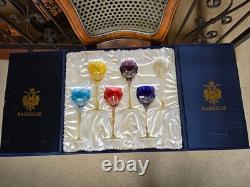 New FABERGE LAUSANNE CORDIAL CRYSTAL GLASSES SET 5 wine champagne colored box