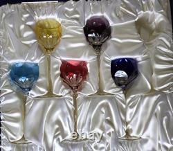 New FABERGE LAUSANNE CORDIAL CRYSTAL GLASSES SET 5 wine champagne colored box