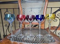 New FABERGE LAUSANNE CORDIAL CRYSTAL GLASSES SET 5 wine champagne colored box