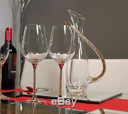 New Pair of Gold Swarovski Crystal Filled Wine Glasses Golden Shadow Red White