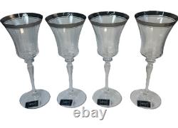 New VTG 90s Mikasa Palatial Platin Wine Glasses 4 Ct Long Stem, Platinum Trim