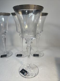 New VTG 90s Mikasa Palatial Platin Wine Glasses 4 Ct Long Stem, Platinum Trim