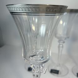 New VTG 90s Mikasa Palatial Platin Wine Glasses 4 Ct Long Stem, Platinum Trim