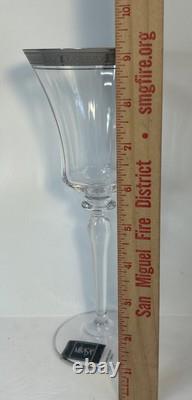 New VTG 90s Mikasa Palatial Platin Wine Glasses 4 Ct Long Stem, Platinum Trim